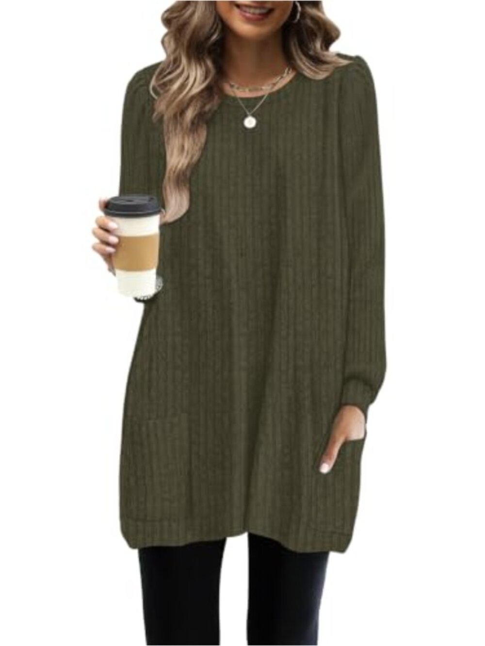 Long Sleeve Tunic Sweater Dress with Pockets for Women, Loose Fit, Striped,